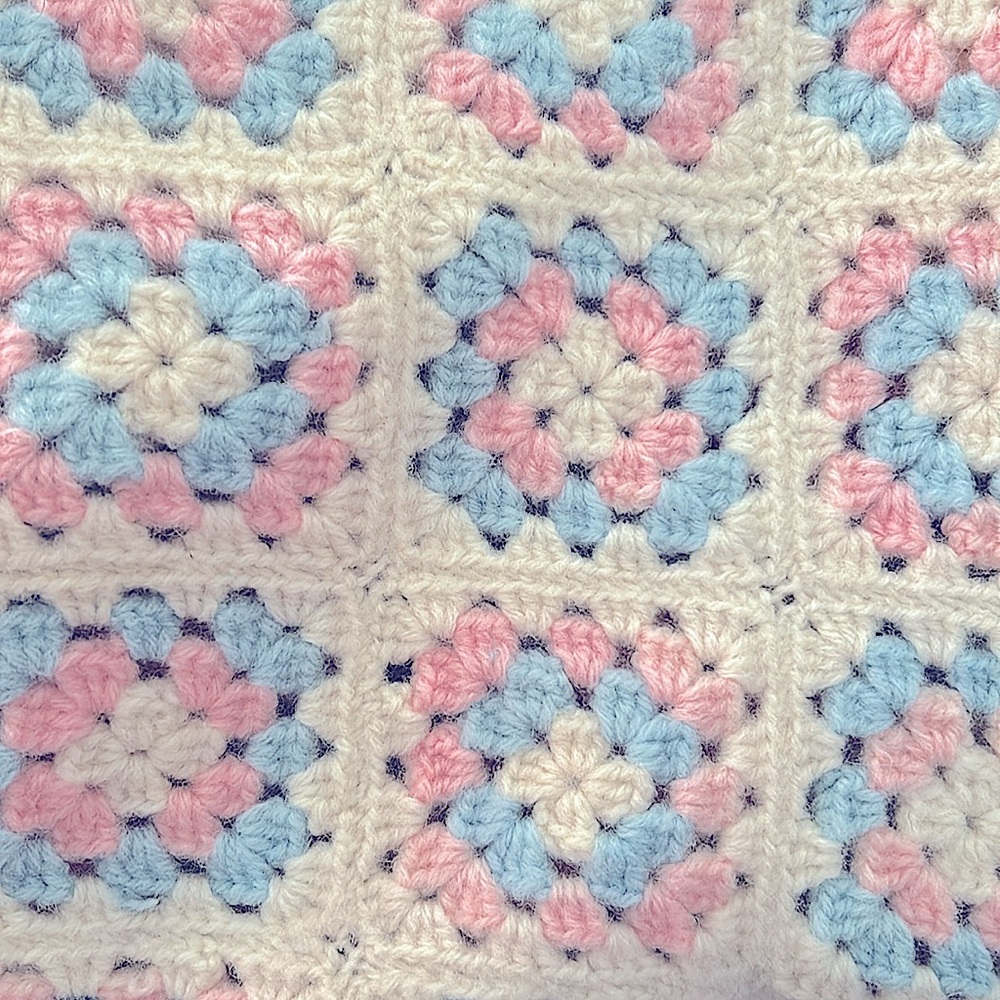 OOAK Hand Crochet Granny-Square Afghan Blanket Retro Cottagecore Pastels Coastal